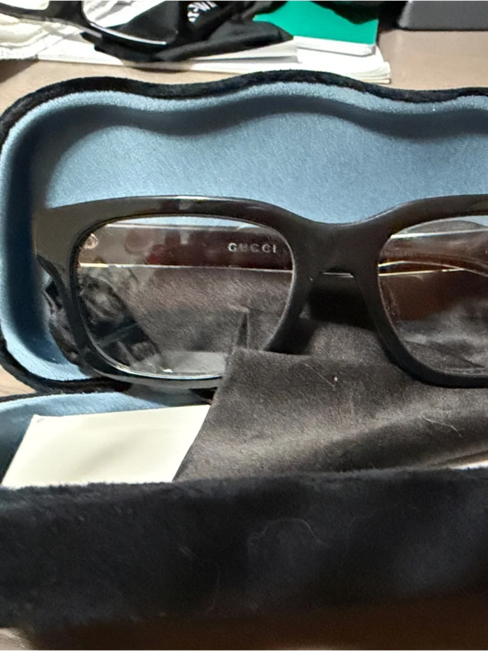 Gucci Black Gloss Rectangular Glasses with Logo Temples